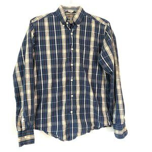 J Crew Mens Blue Yellow Plaid Tailored Shirt S